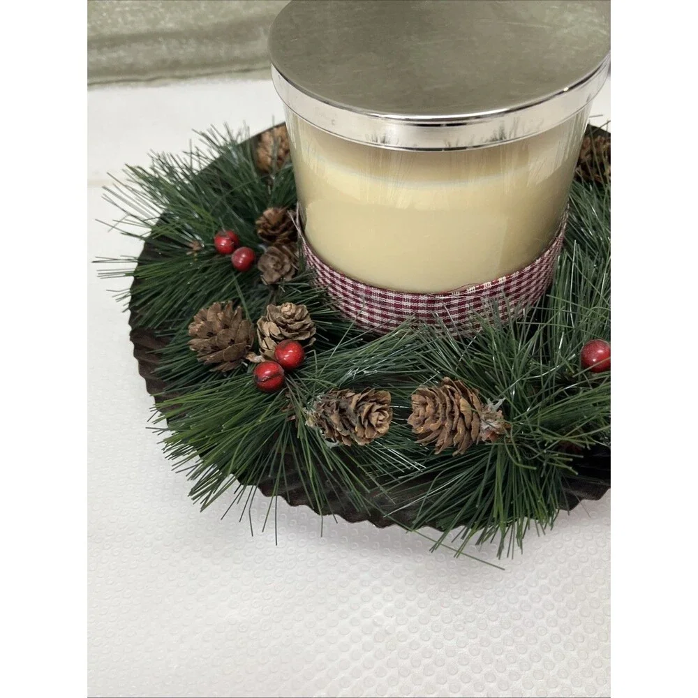 Slatkin & Co Pine Candle Table Decor Candle 4x4” Plate 9x9” Holiday Christmas